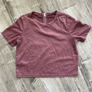 Zara Faux Suede Top Shirt Short Sleeve Boxy Blouse 3/4 Zip Back Pink Blush 28